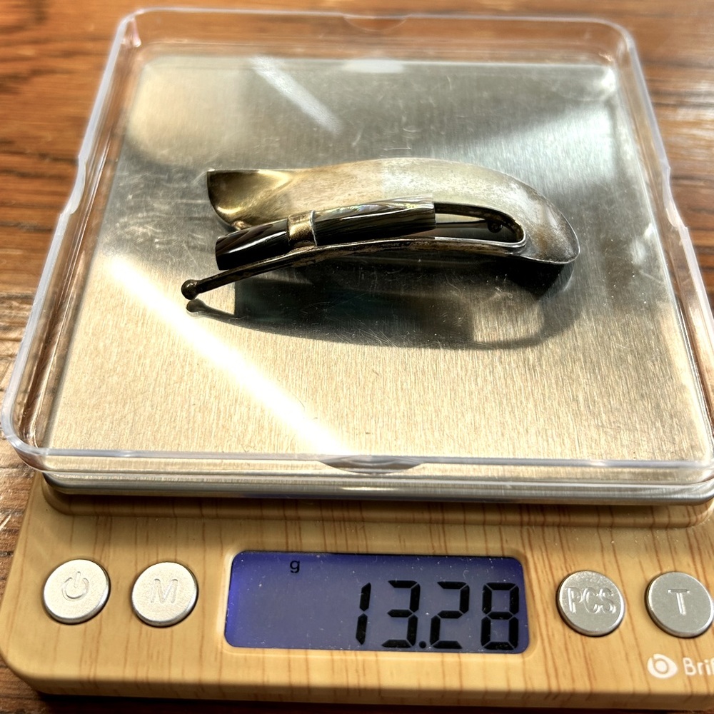 Unique Artisan Vintage Large Sterling Silver 925 heave Abalone Brooch Pin OOAK - Picture 9 of 9
